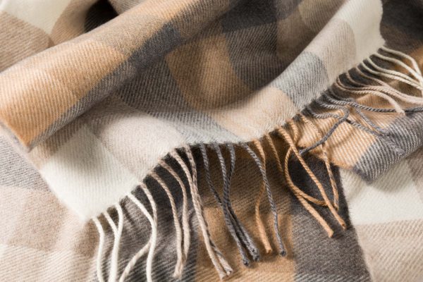 Merino Wollen Sjaal | Grijs Beige Geblokt