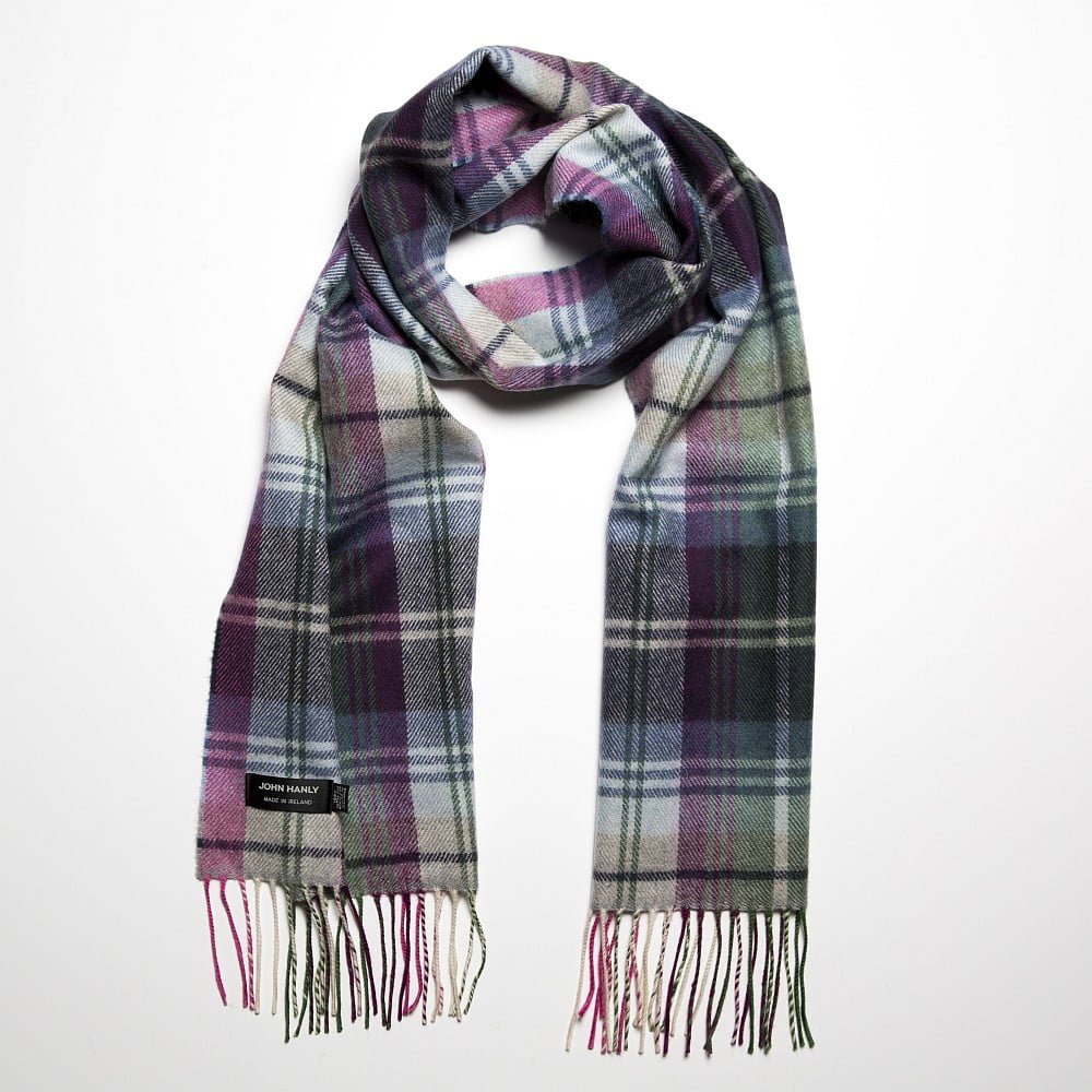 Merino Wollen Sjaal Green Blue Pink Check