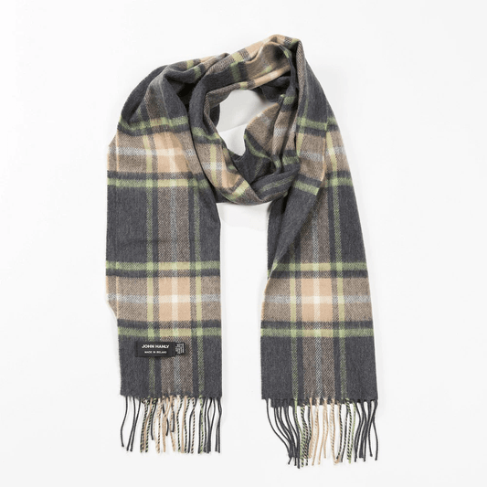 Merino Wollen Sjaal grey Beige Light Green Check