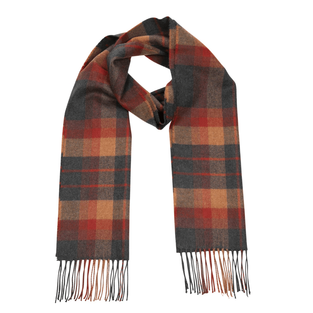 Merino Wollen Sjaal Orange Charcoal Check - Colorie