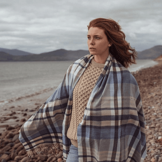 Oversized Merino Wollen Sjaal Natural Sky Blue Cornflower - Colorie