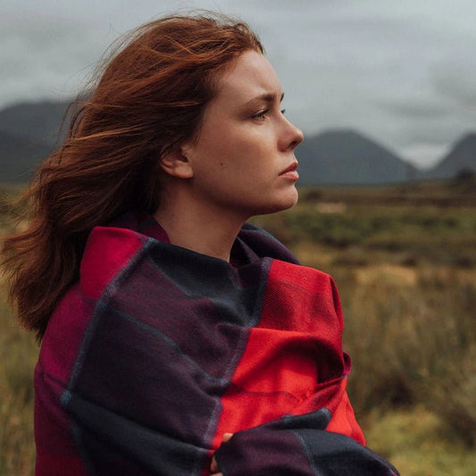 Oversized Merino Wollen Sjaal White Orange Green