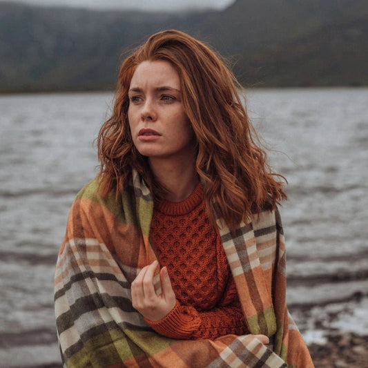 Oversized Merino Wollen Sjaal White Orange Green