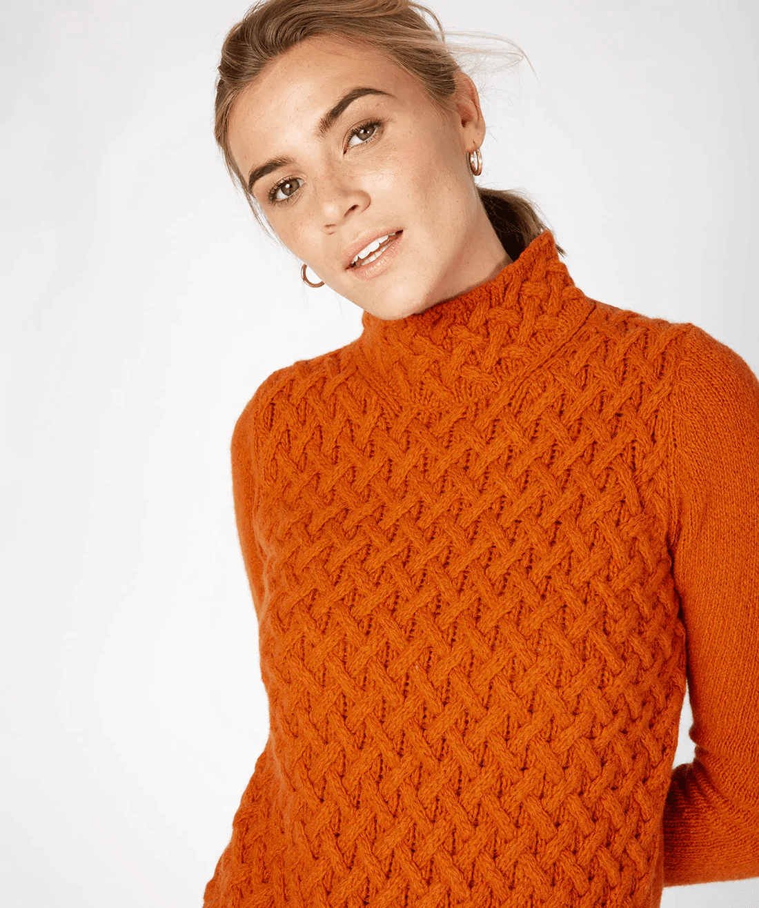 SAOL 100% Merino Wool Warm Cable Knitted Ladies Round Neck Fitted Irish Sweater with Pockets in Grey/Natural/Navy Blue, natural, S SAOL 100% Merino Wool Warm Cable Knitted Ladies Round Neck Fitted Irish Sweater with Pockets in Grey/Natural/Navy Blue, natural, S