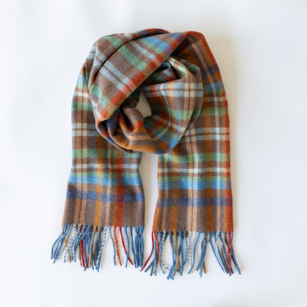 Merino Wollen Sjaal | Blauw Bruin Geruit