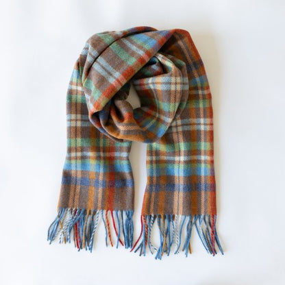 Merino Wollen Sjaal | Blauw Bruin Geruit