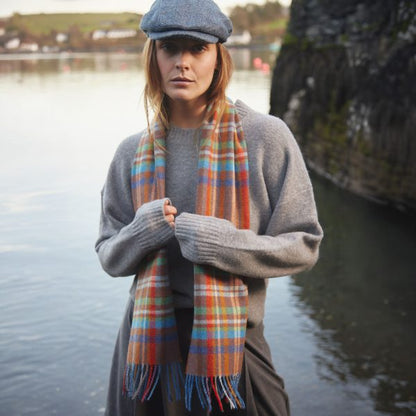 Merino Wollen Sjaal | Blauw Bruin Geruit