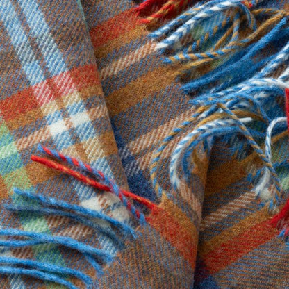 Merino Wollen Sjaal | Blauw Bruin Geruit