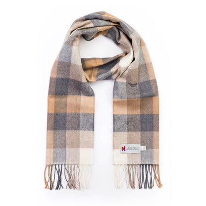 Merino Wollen Sjaal | Grijs Beige Geblokt
