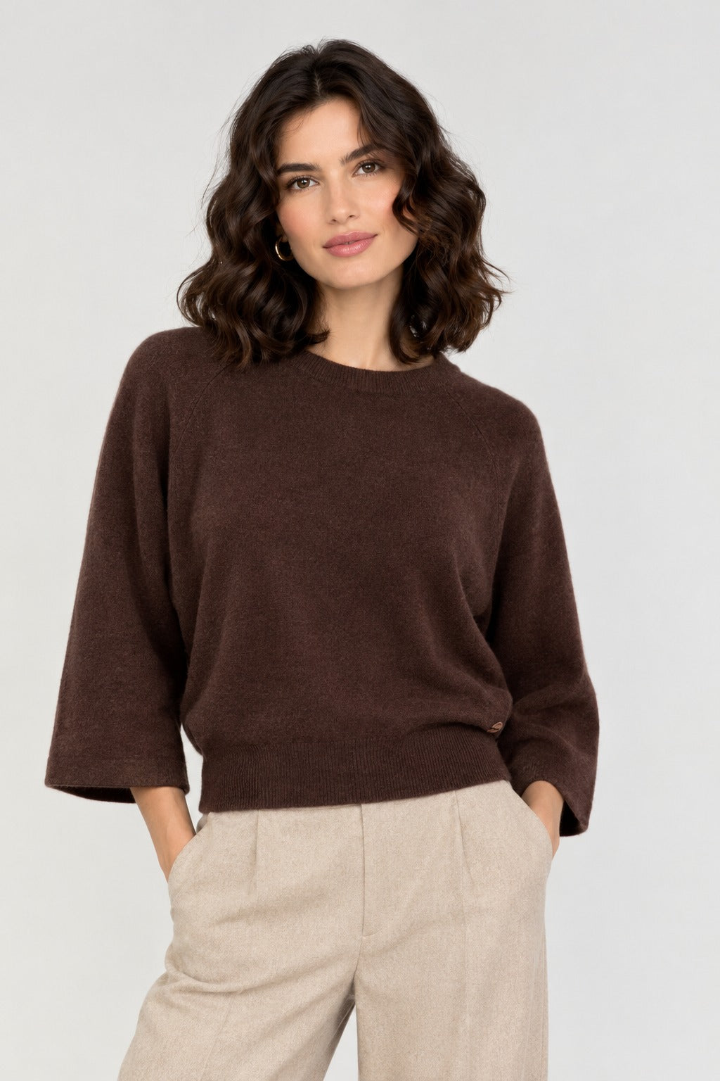 Bellamy Gallery | Dames Gebreide Pullover | Eide | Hazelnut Solid