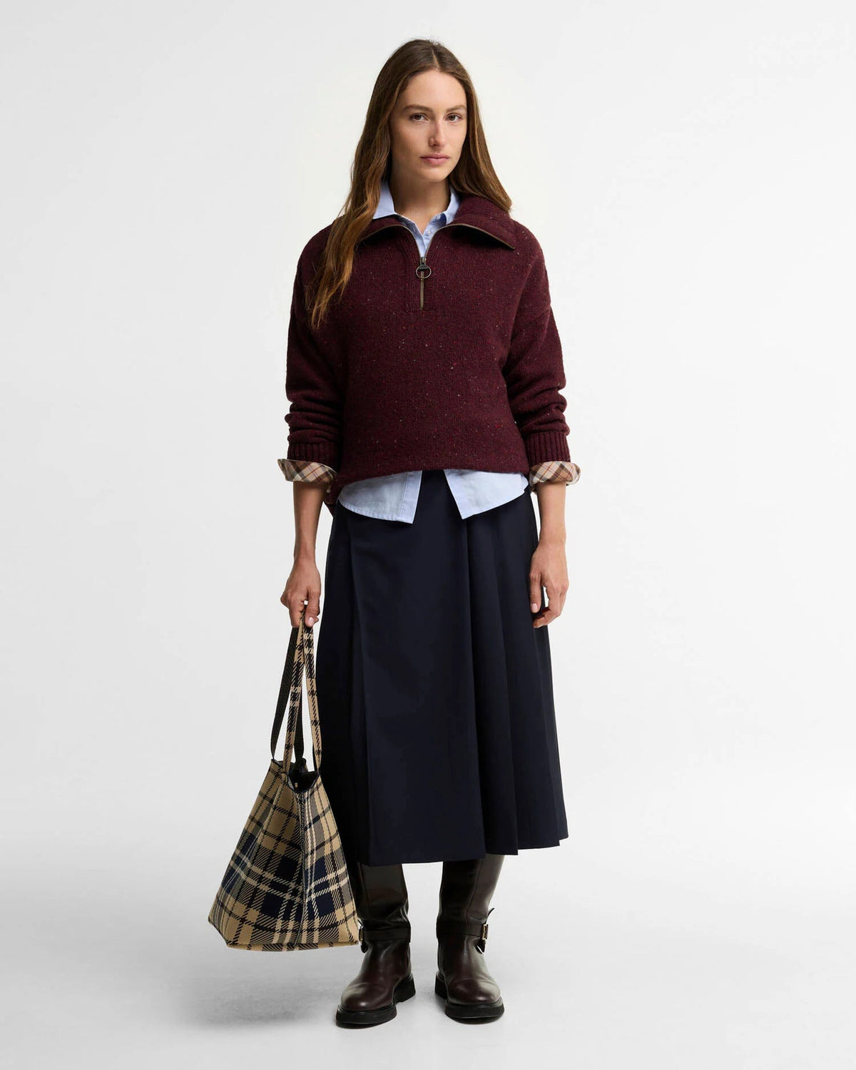 Barbour Dames | Lavensdale Quarter Zip Jumper | Fig - Colorie the Hague