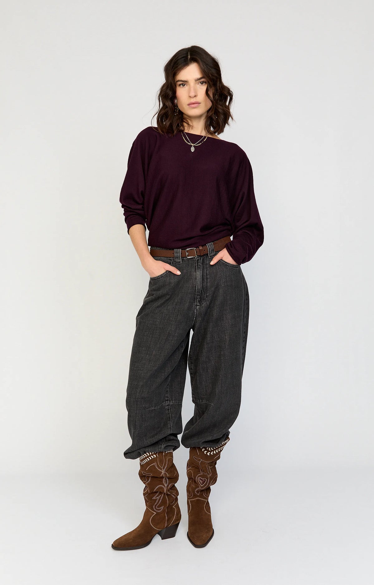 Bellamy Gallery | Wollen Dames pullover | Juta | Eggplant Solid