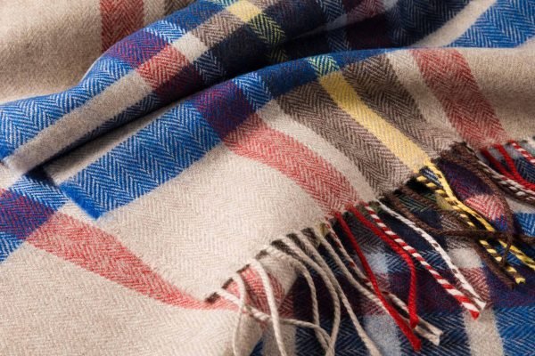 Merino Wollen Sjaal | Beige Blauw Geruit - Colorie the Hague