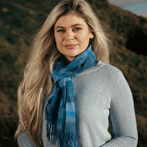 Merino Wollen Sjaal Blue Ocean Check - Colorie