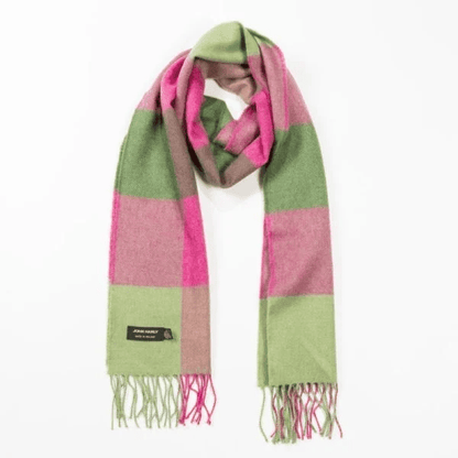 Merino Wollen Sjaal | Groen Roze Geblokt - Colorie the Hague