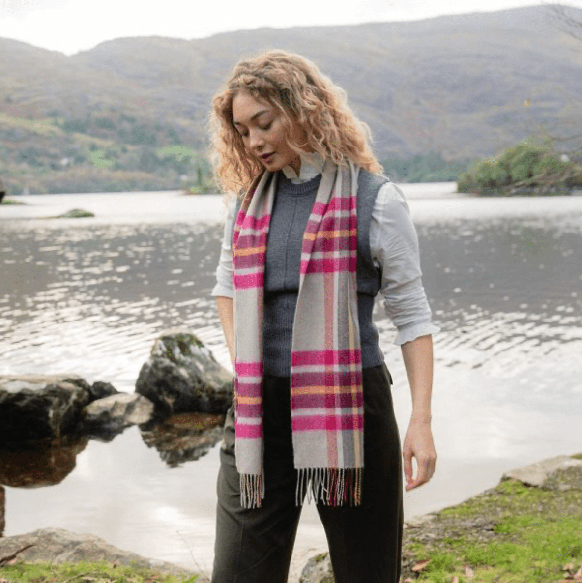 Merino Wollen Sjaal | Roze, Beige, Oranje - Colorie the Hague