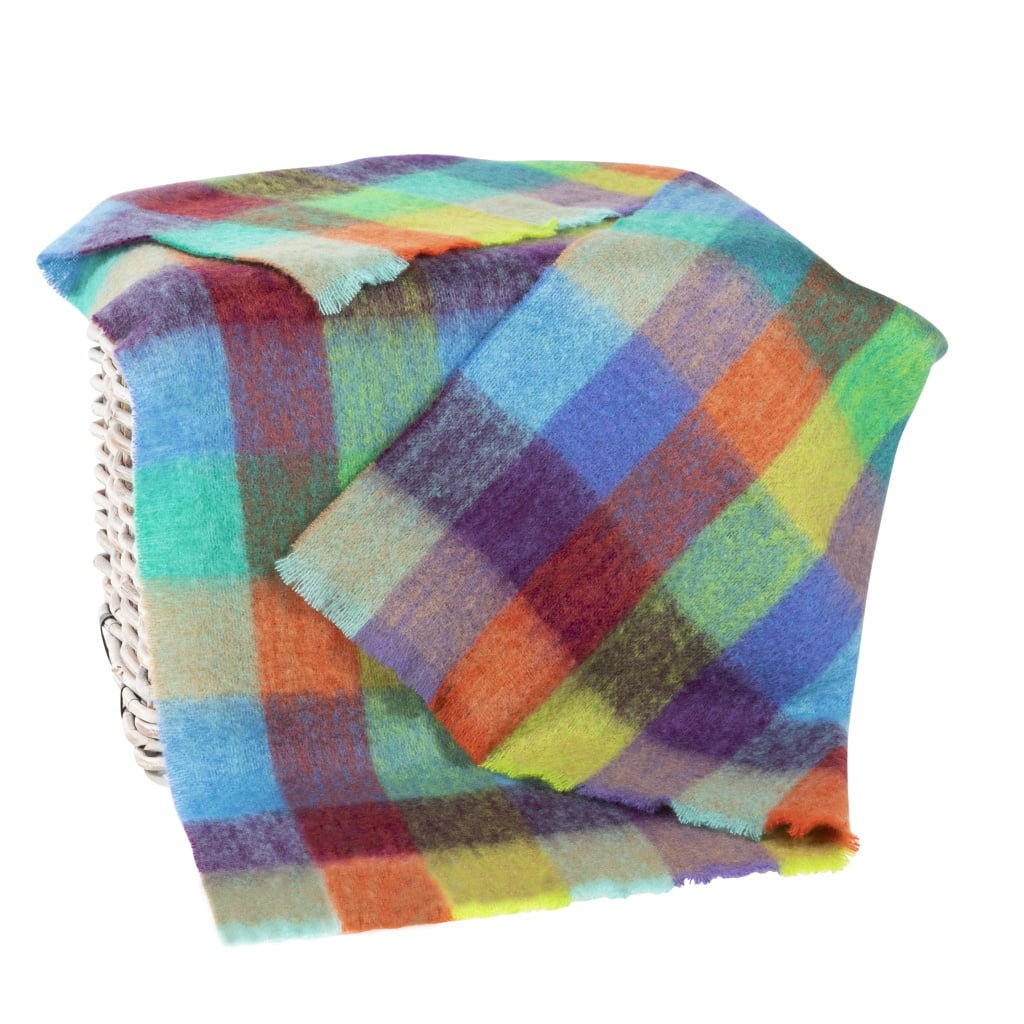 Wollen Mohair Plaid | Blauw Oranje Geblokt - Colorie the Hague