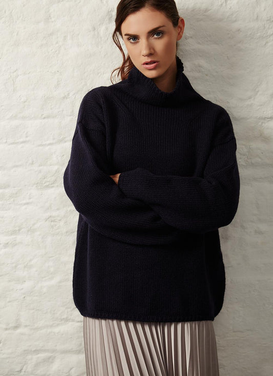 Funnel Neck Sweater Navy | Ierse Wollen Trui - Colorie