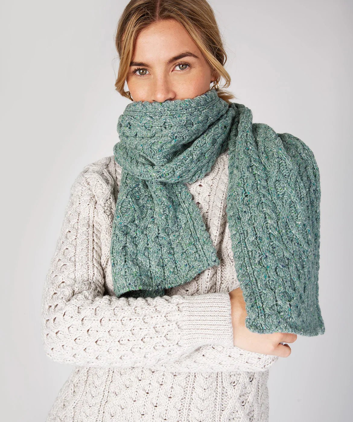 Luxe Aran Scarf Ocean Mist - Colorie