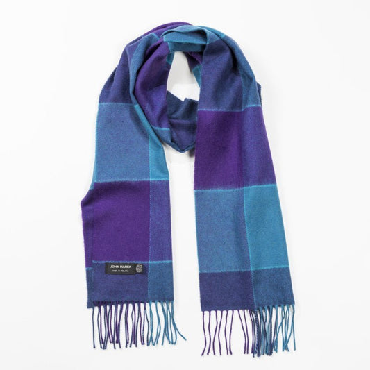 Merino Luxury Wool Scarf Blue Purple Block Check - Colorie the Hague