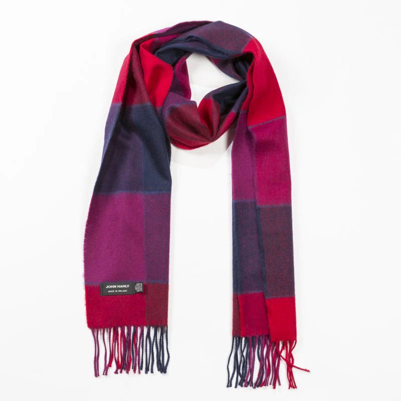 Merino Wollen Sjaal Rood, Roze, Blauw Patroon